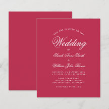 Modern Magenta Red Budget Hochzeitseinladung