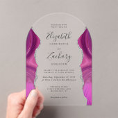Modern Magenta Silver Agate Wedding Arch Acryleinladungen (Insitu (Handheld))