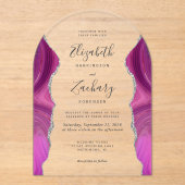Modern Magenta Silver Agate Wedding Arch Acryleinladungen (Vorderseite)