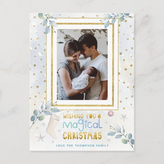 Modern Magic Christmas Pastel Foto Name Postkarte (Vorderseite)