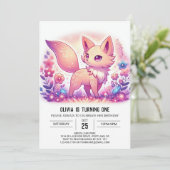 Modern Magical Fox 1. Geburtstag Einladung (Stehend Vorderseite)