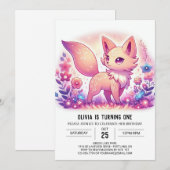 Modern Magical Fox 1. Geburtstag Einladung (Vorne/Hinten)