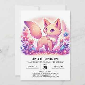 Modern Magical Fox 1. Geburtstag Einladung