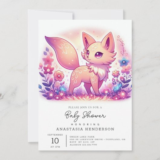 Modern Magical Fox Baby Dusche Einladung (Vorderseite)
