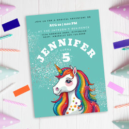 Modern Magischer Regenbogen Einhorn Rodelbahn mit  Einladung