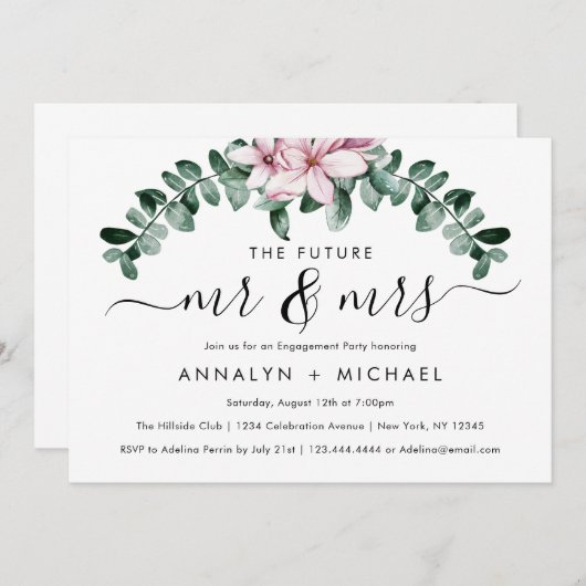 Modern Magnolia Future Mr. und Mrs. Engagement Par Einladung (Vorne/Hinten)