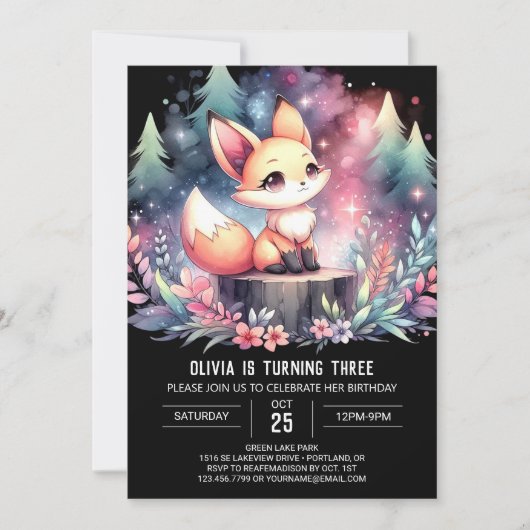 Modern Majestic Fox Geburtstag digital Einladung (Vorderseite)