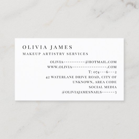 Modern Makeup Artist Cosmetics Schönheitssalon Visitenkarte (Rückseite)