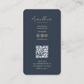 Modern Makeup Artist Monogram Dark Blue Script QR Visitenkarte (Rückseite)