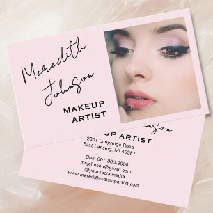 Modern Makeup Artist Pink Schwarzes Skript Foto Visitenkarte