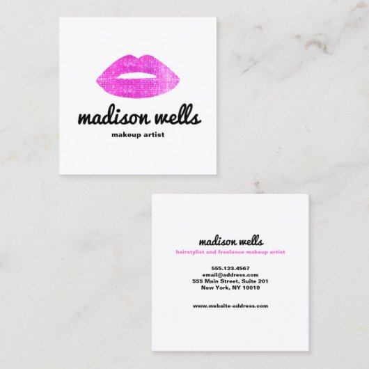 Modern Makeup Artist Pink Sequel Quadratische Visitenkarte (Vorne/Hinten)