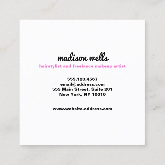 Modern Makeup Artist Pink Sequel Quadratische Visitenkarte (Rückseite)