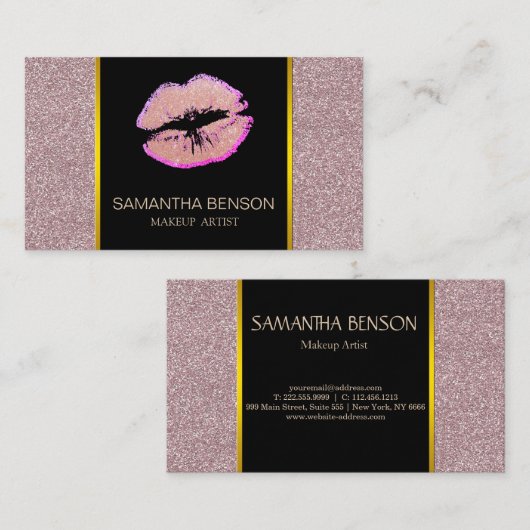 Modern Makeup Artist Rose Gold Glitzer Visitenkarte (Vorne/Hinten)