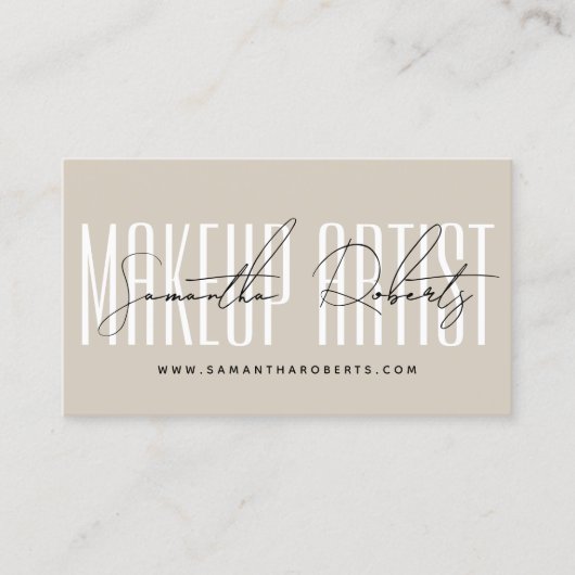 Modern makeup artist script typography beige treuekarte (Vorderseite)