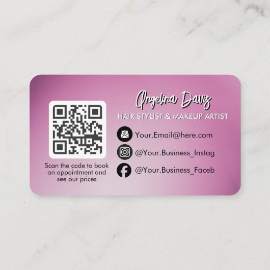 Modern makeup bold purple photo qr code visitenkarte (Rückseite)
