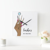 Modern Makeup Eyebrow Eyes Lashes Girly Quadratische Wanduhr (Zuhause)