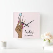 Modern Makeup Eyebrow Eyes Lashes Girly Quadratische Wanduhr (Zuhause)