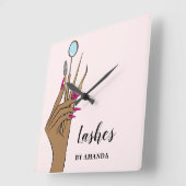 Modern Makeup Eyebrow Eyes Lashes Girly Quadratische Wanduhr (Winkel)