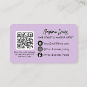 Modern makeup floral purple photo qr code visitenkarte (Rückseite)