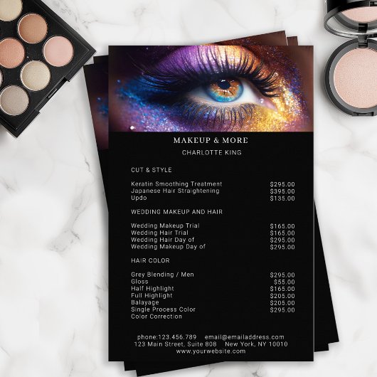 Modern, Makeup Foto Glitzer Salon Preisliste Flyer