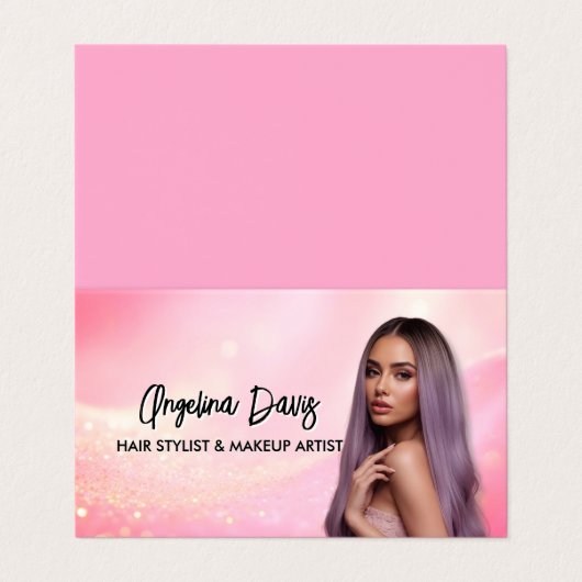 Modern makeup pink photo qr code visitenkarten (Außenseite Aufgefaltet)