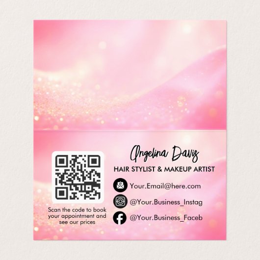 Modern makeup pink photo qr code visitenkarten (Innenseite Aufgefaltet)