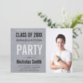 Modern Male Grad Blue Graduation Party Einladung (Stehend Vorderseite)