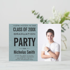 Modern Male Grad Blue Graduation Party Einladung