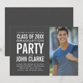 Modern Male Grad | Gray Graduation Party Einladung (Vorne/Hinten)
