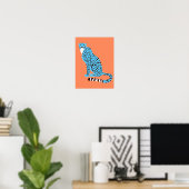 Modern Malibu Blue Cheetah auf Lachs Orange Poster (Heimbüro)