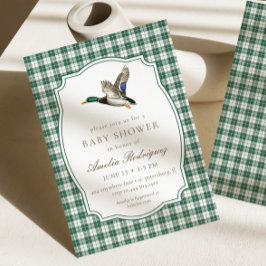 Modern Mallard Duck Neutral Gingham Baby Shower Einladung