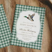 Modern Mallard Duck Neutral Gingham Baby Shower Einladung