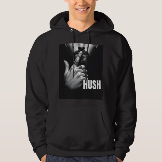 Modern Man Shushing Gesture HUSH Graphic Hoodie (Vorderseite)