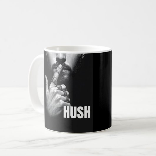 Modern Man Shushing Gesture HUSH Graphic Kaffeetasse (Vorderseite Links)