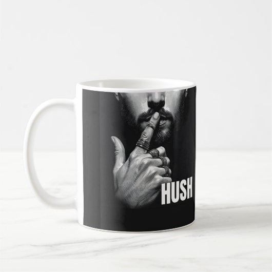 Modern Man Shushing Gesture HUSH Graphic Kaffeetasse (Links)