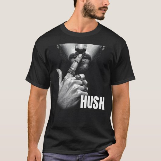 Modern Man Shushing Gesture HUSH Graphic T-Shirt (Vorderseite)