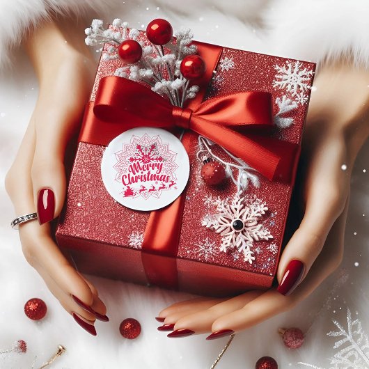 Modern Mandala in Snow Flake Weihnachten Runder Aufkleber