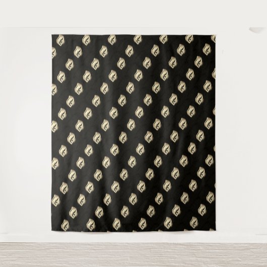 MODERN Mandala KLEINE LINIEN - SCHWARZE GOLDENE AU Wandteppich (Vorderseite)