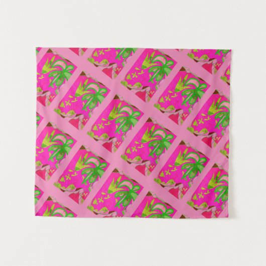 MODERN Mandala - PINK GREEN TREE Tapestry Wandteppich (Vorderseite (Horizontal))