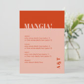 Modern Mangia Italia Burnt Orange Wedding Menu Programm (Stehend Vorderseite)