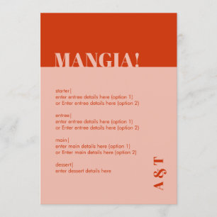 Modern Mangia Italia Burnt Orange Wedding Menu Programm