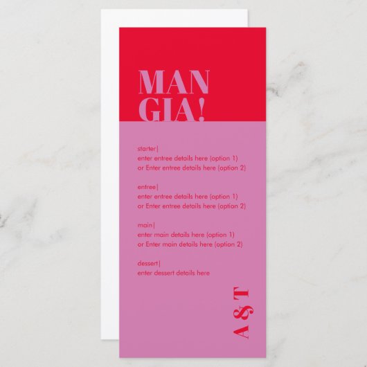 Modern Mangia Italienisches Rosa Hochzeitmenü Menükarte (Vorne/Hinten)