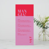Modern Mangia Italienisches Rosa Hochzeitmenü Menükarte (Stehend Vorderseite)