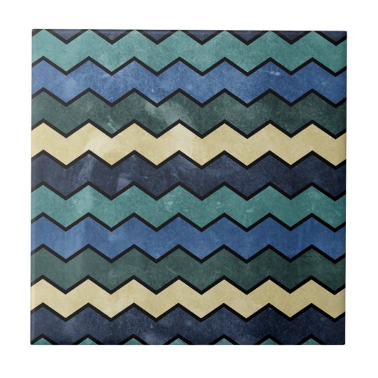 Modern Manly Blue Chevrons Fliese (Vorderseite)