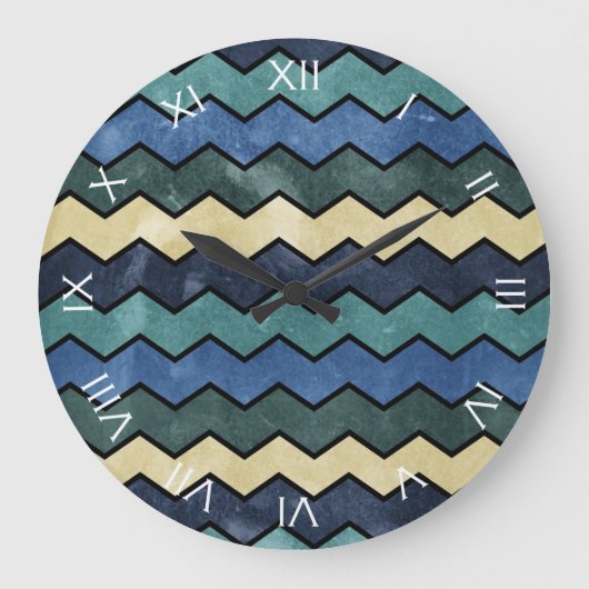 Modern Manly Blue Chevrons Große Wanduhr (Vorderseite)