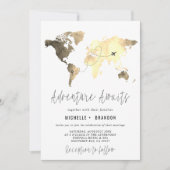 Modern Map of the World Blue Wedding Trip Dankeskarte (Vorderseite)