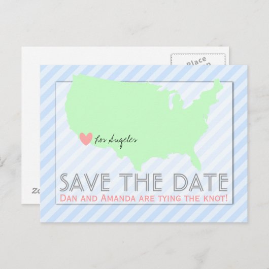 Modern Map Save the Date Postcard Ankündigungspostkarte (Vorne/Hinten)