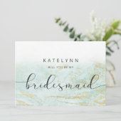 Modern Marbella Aqua Bridesmaid Vorschlag Card (Stehend Vorderseite)