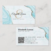 Modern Marble Aqua Blue Glitzer QR Salon Makeup Visitenkarte (Vorne/Hinten)