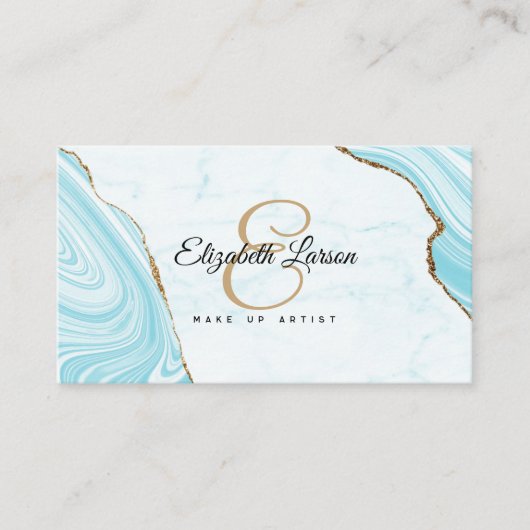 Modern Marble Aqua Blue Glitzer QR Salon Makeup Visitenkarte (Vorderseite)